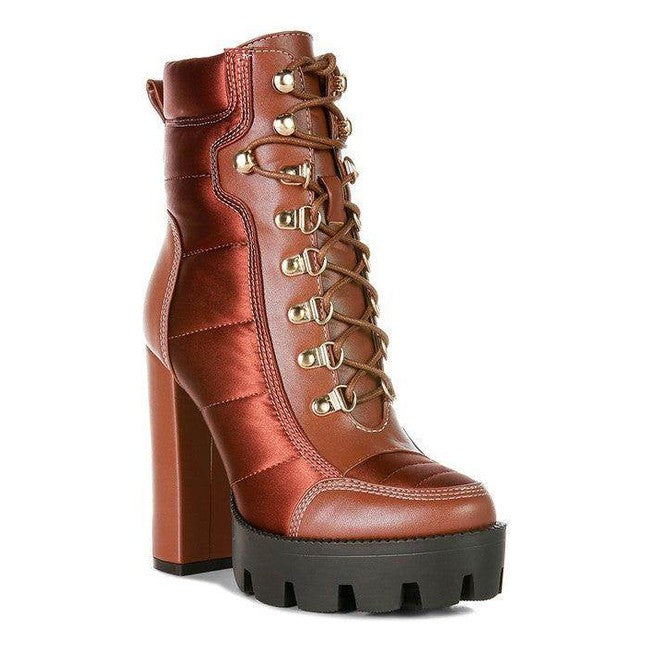 Scotch High Heel Quilted Satin Biker Boots - VacationGrabs