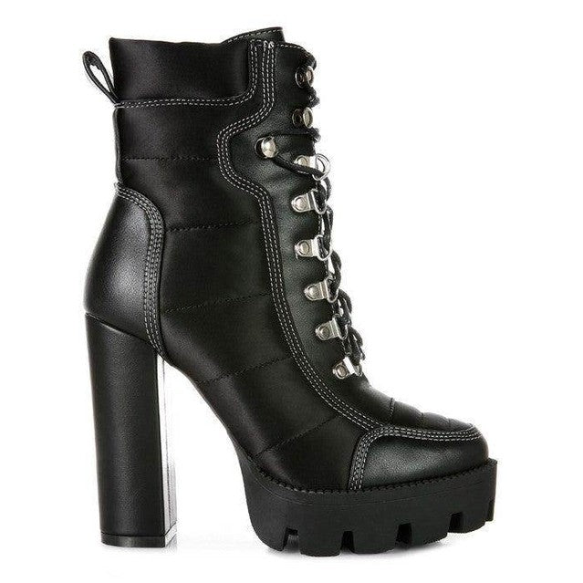 Scotch High Heel Quilted Satin Biker Boots - VacationGrabs