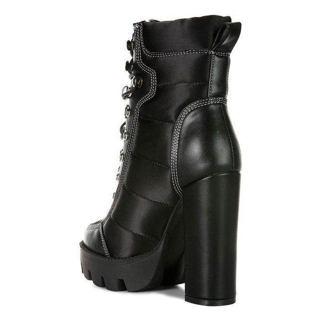 Scotch High Heel Quilted Satin Biker Boots - VacationGrabs