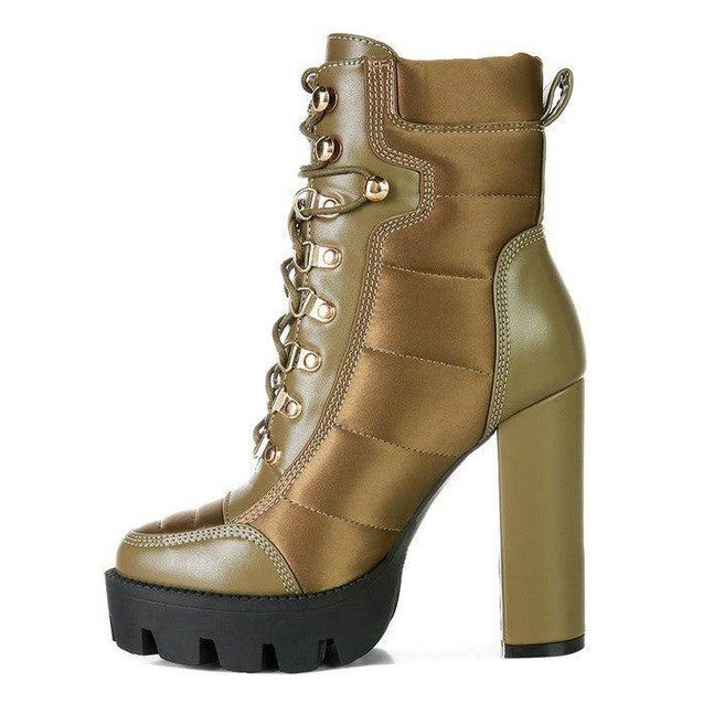 Scotch High Heel Quilted Satin Biker Boots - VacationGrabs