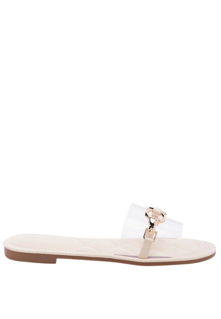 Scoth Clear Buckled Quilted Slides