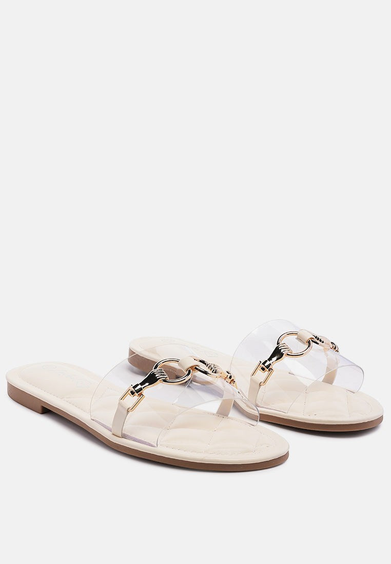 Scoth Clear Buckled Quilted Slides