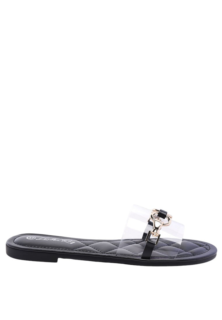 Scoth Clear Buckled Quilted Slides