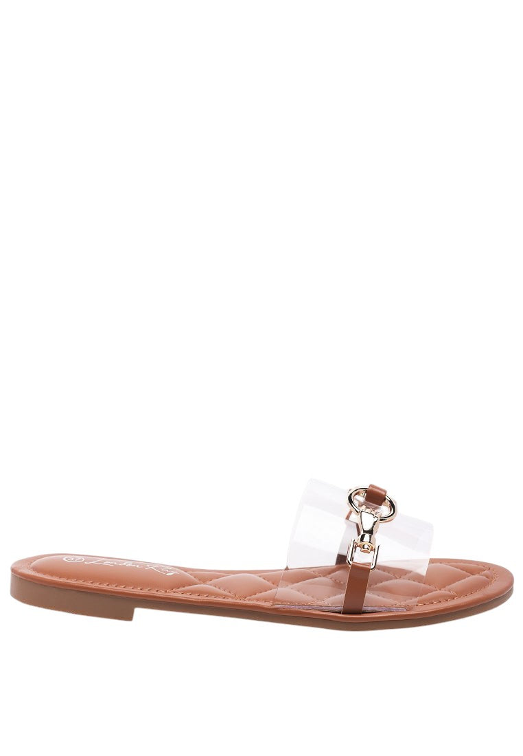 Scoth Clear Buckled Quilted Slides