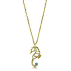 Seahorse charm necklace gold plated featuring a delicate design with a blue gemstone accent