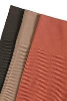 ZENANA seamless athletic shorts in three colors: brown, beige, and rust, perfect for workouts and casual wear