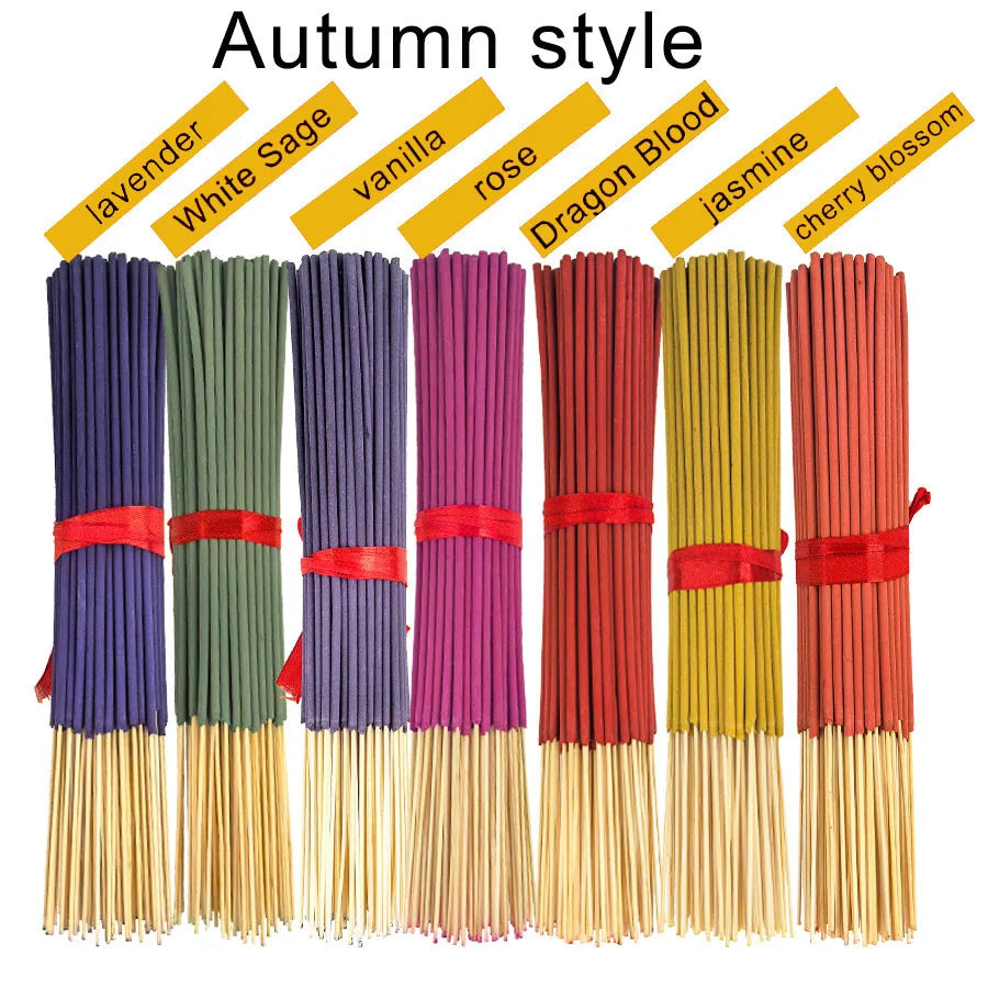 Seasonal incense stick sets in autumn colors, including lavender and jasmine