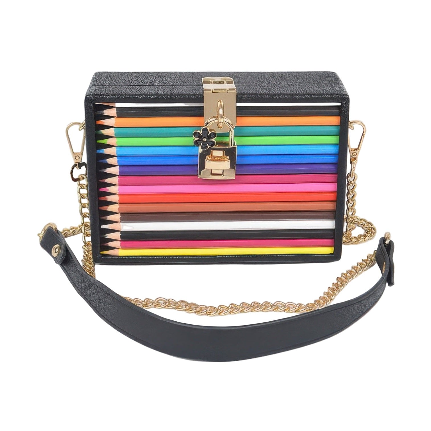 VacationGrabs secure clutch bag for pencils with colorful pencil design and gold clasp closure