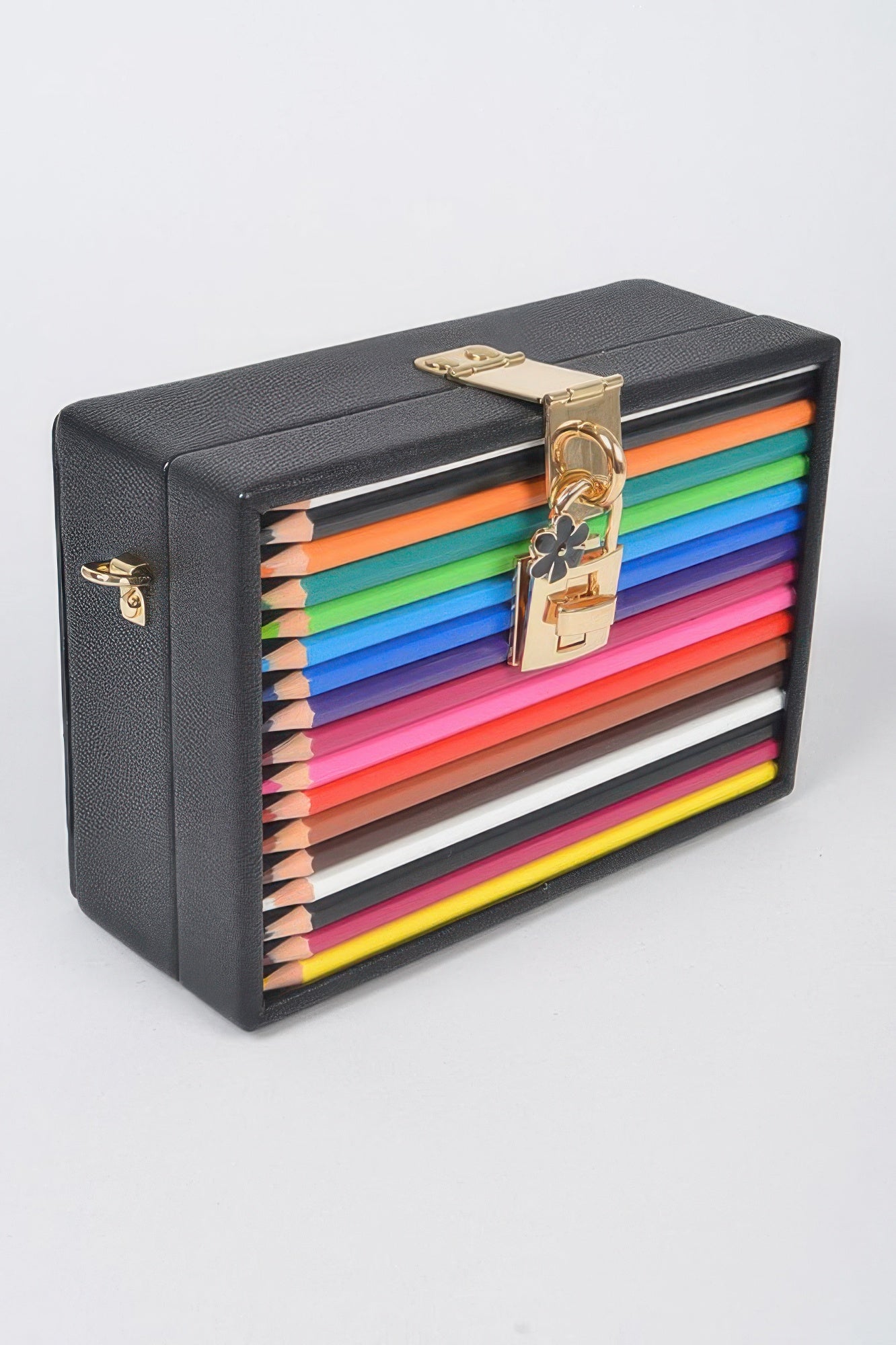 VacationGrabs secure clutch bag for pencils with colorful pencil design and gold lock closure