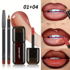 Lip gloss set with lip pencil, glossy nude color for a stunning look