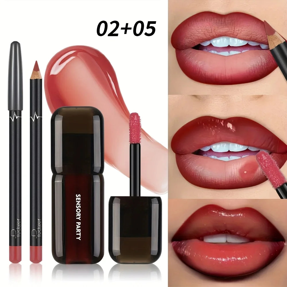 VacationGrabs lip gloss set with pencil, pink color for smooth application