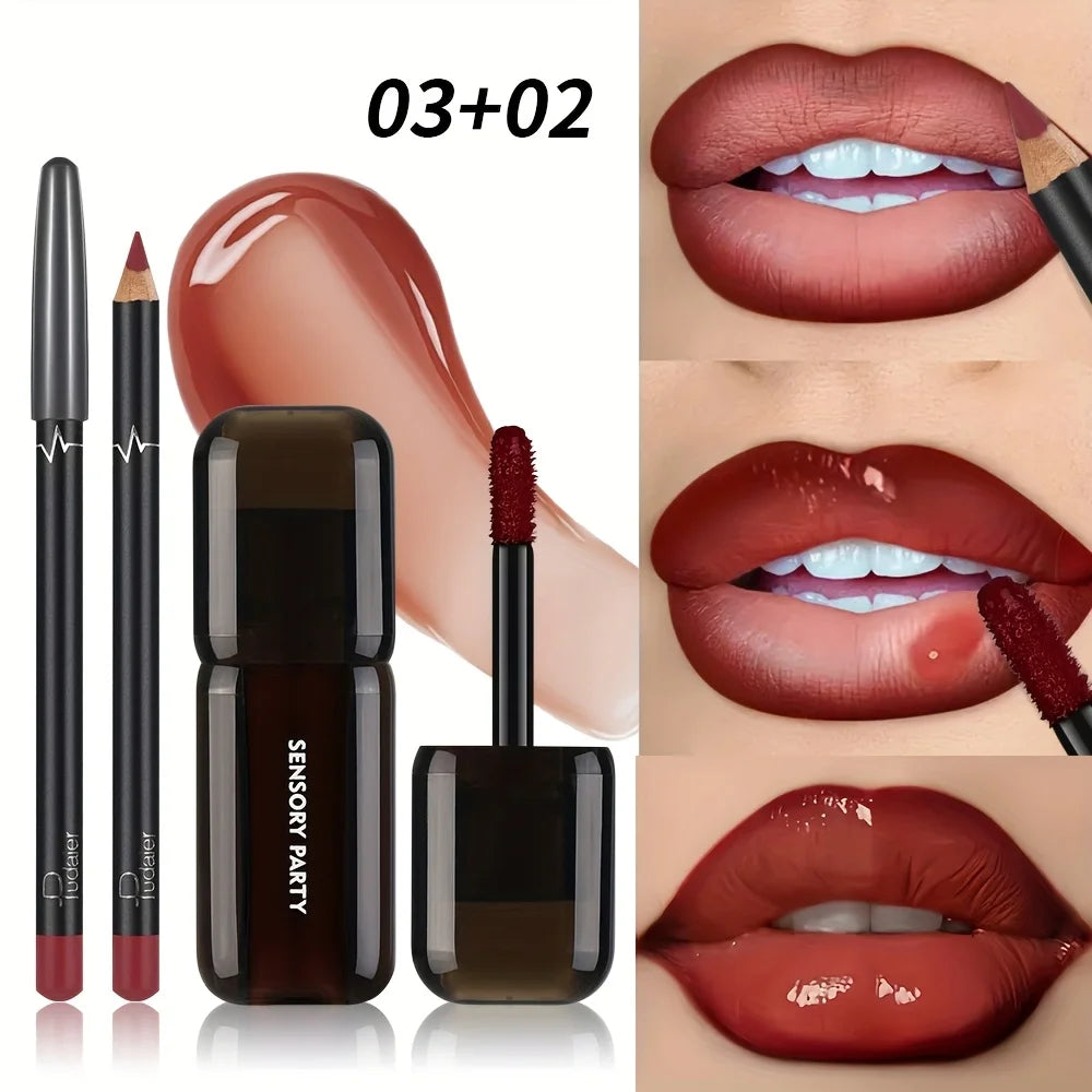 VacationGrabs lip gloss set with lip liner in a rich red shade