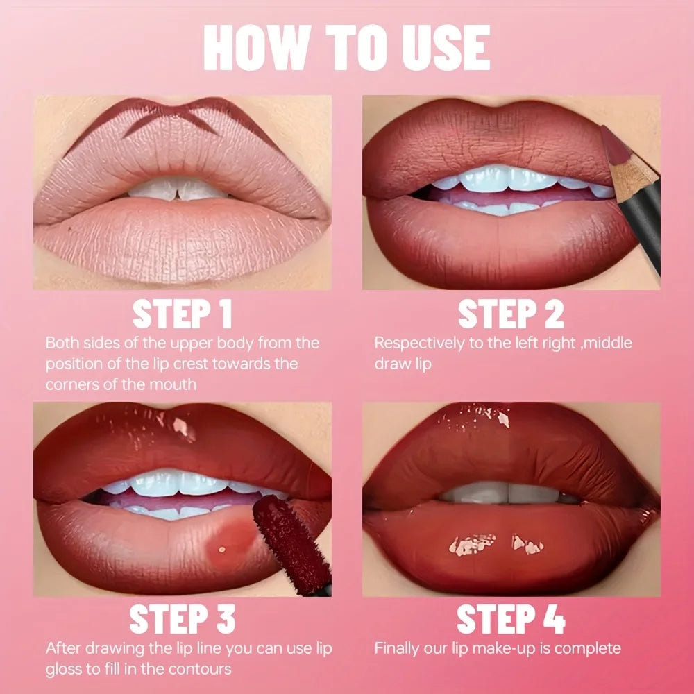 Lip gloss application steps with rich color and glossy finish