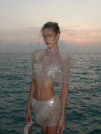 Women's sequin outfit for women, sheer design, perfect for beach parties