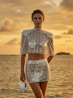 Women's sequin outfit for women, sheer white, perfect for beach outings