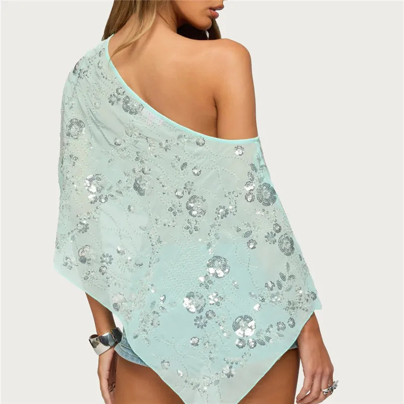 Women's mint green sequin top, perfect for summer parties