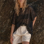 Women's black sequin top, lightweight fabric, perfect for parties