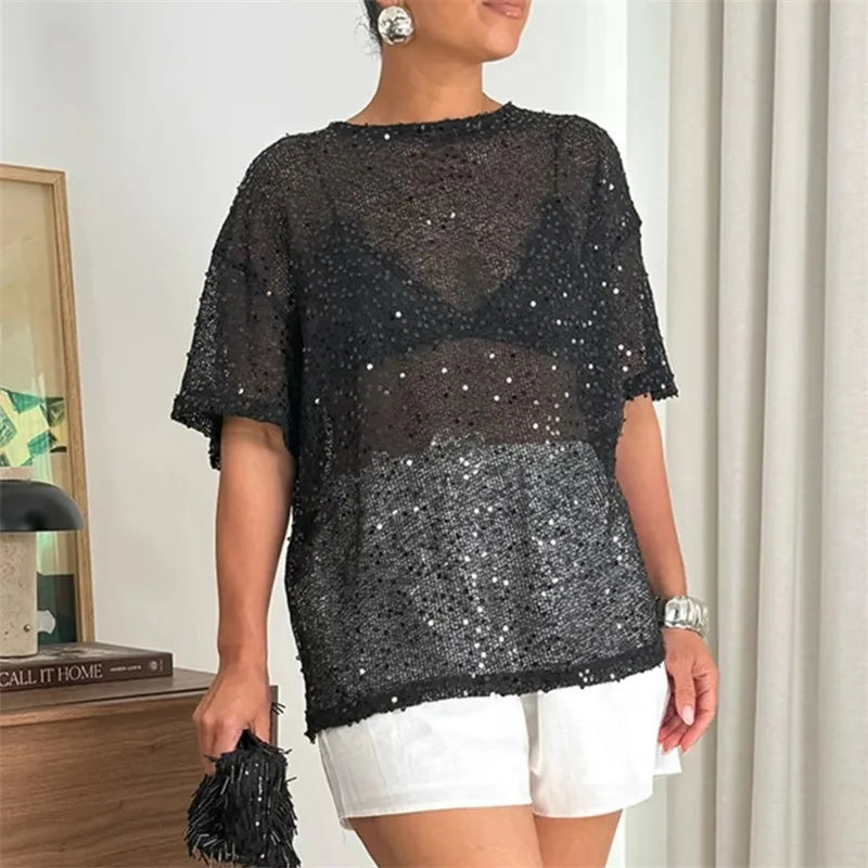 Black sequin top for women, perfect for night out outfits
