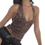 Brown sequin top for women, perfect for party wear
