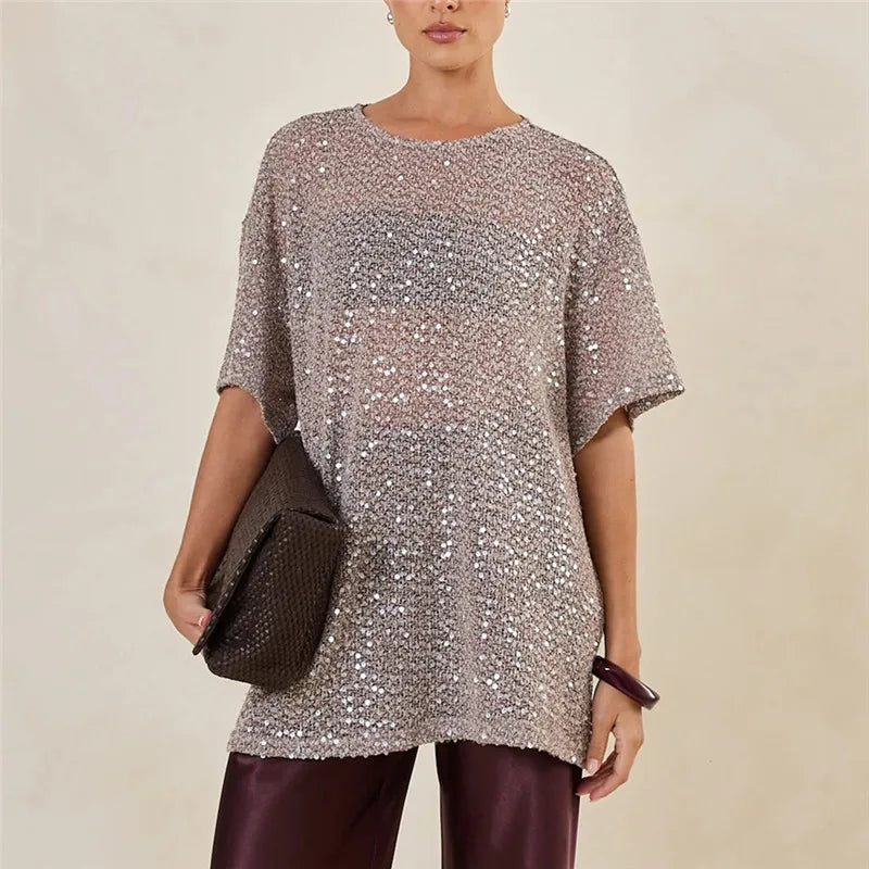 Women's silver sequin top, stylish for parties and nights out