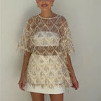 Women's sequin top in champagne color, perfect for parties