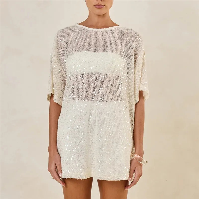 Women's white sequin top for beach or party wear