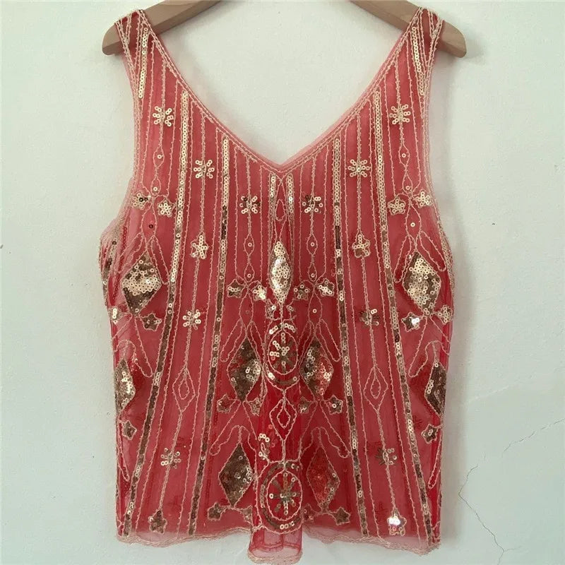 Women's pink sequin top, perfect for festive occasions