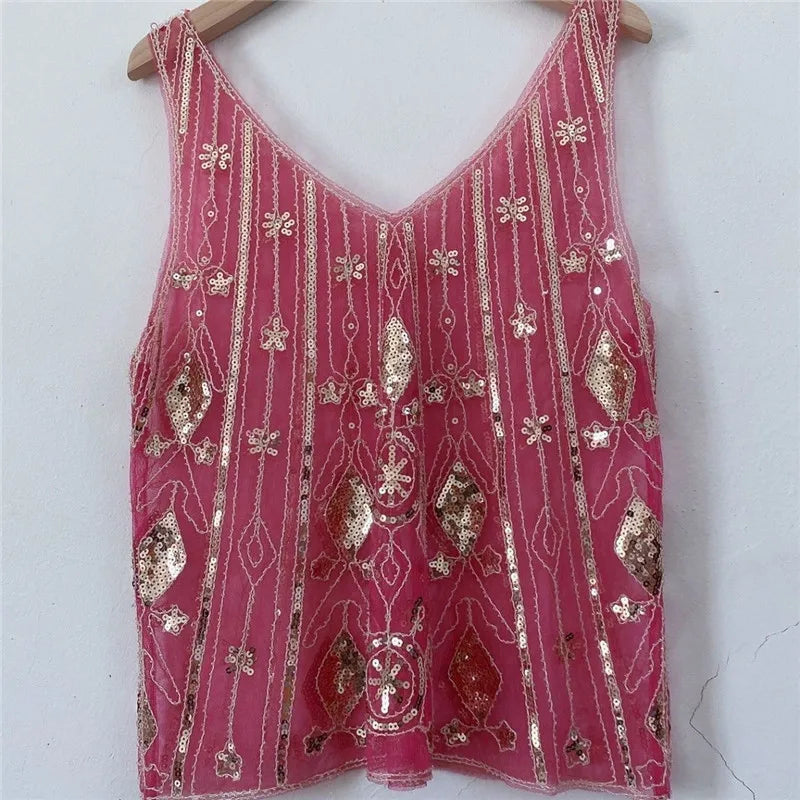 Women's pink sequin top, perfect for festive occasions
