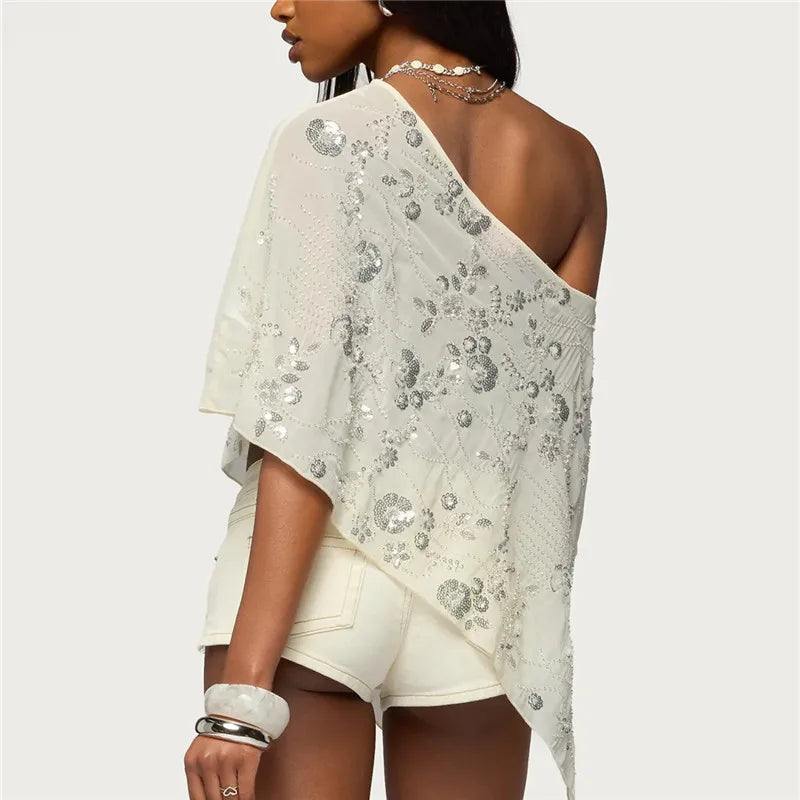 Women's white sequin top, lightweight, perfect for summer outings