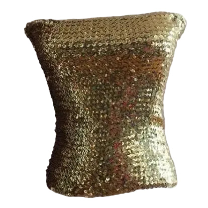 Gold sequin tube top for women displayed on a mannequin with shiny, reflective sequins