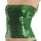 Green sequin tube top for women with shimmering reflective sequins perfect for parties
