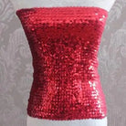 Red sequin tube top for women with a shiny, fitted design displayed on a mannequin