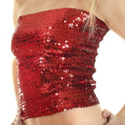 Red sequin tube top for women with shimmering shiny finish and fitted design