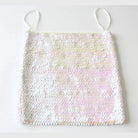 White sequin tube top for women with thin shoulder straps and shimmering finish