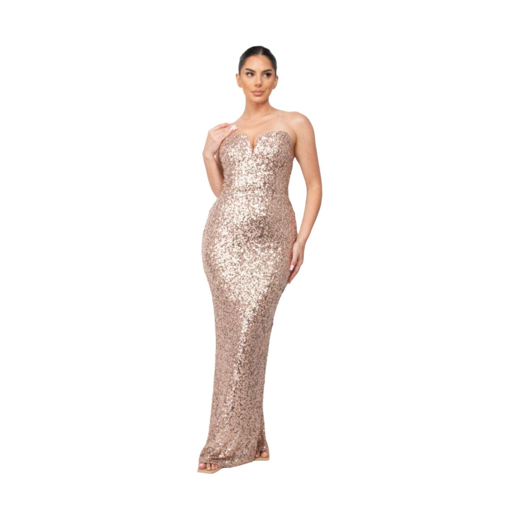 Sequin V-Bar Crisscross Formal Evening Dress - VacationGrabs