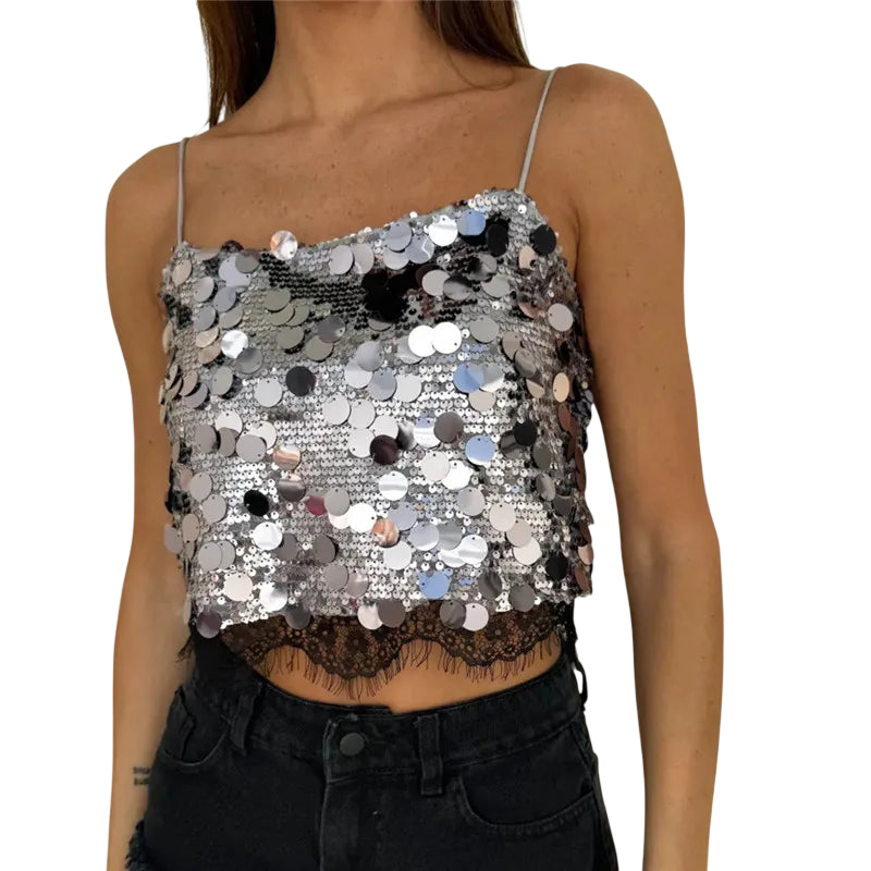 Lace and Sequin Crop Top for Women's Vacation Style