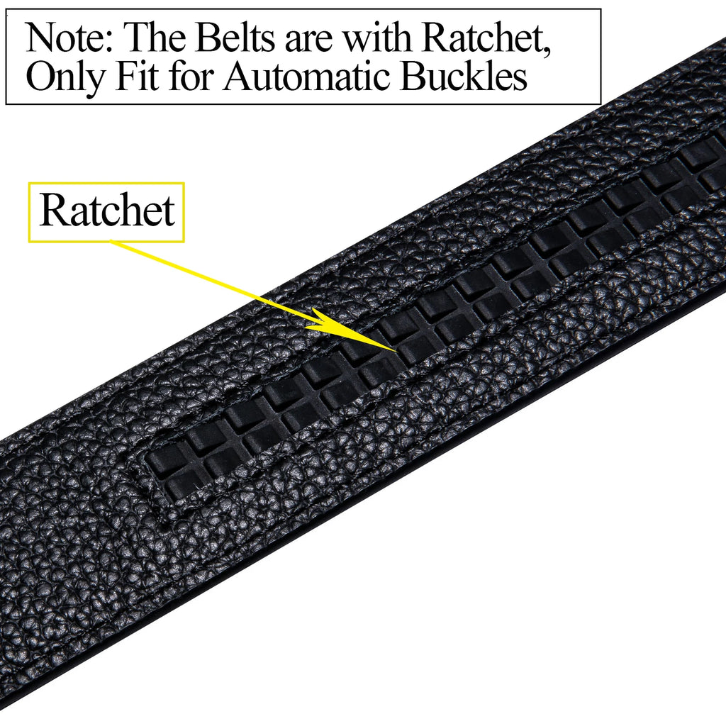 Black ratchet belt designed for automatic buckle use