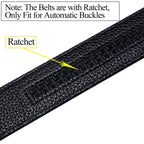 Black ratchet belt designed for automatic buckle use