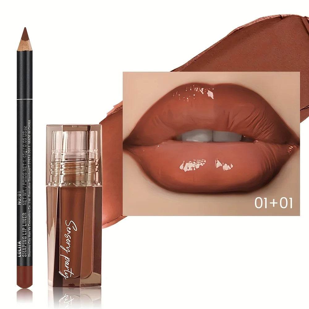 Lip gloss in a rich brown shade for a glossy finish