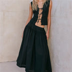 Women's black cotton set skirt and top for stylish summer outings