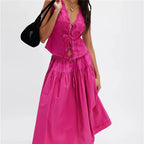 Women's pink set skirt outfit, perfect for summer outings