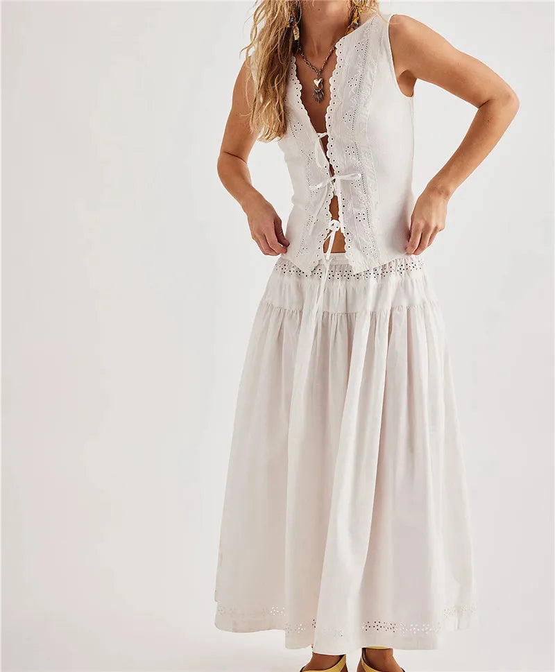 Women's white cotton set skirt, perfect for summer outings