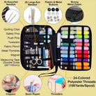 Sewing kit with assorted needles, colorful threads, and tools for crafting
