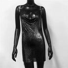 Black shiny sequin sexy backless party dress for women with spaghetti straps on mannequin