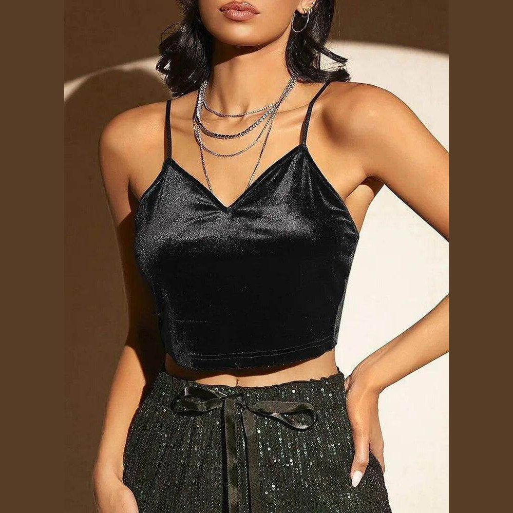 Women's Butterfly Embroidery Mesh Velvet Cami Top - VacationGrabs