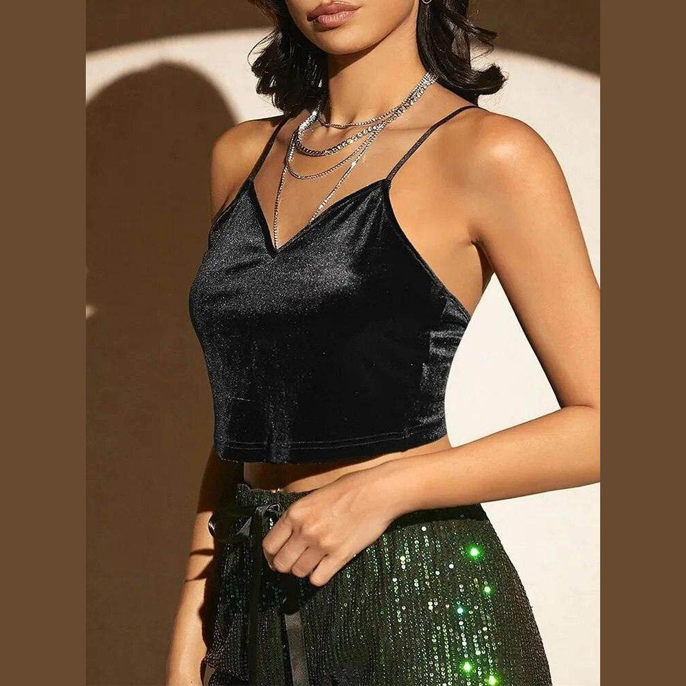 Women's Butterfly Embroidery Mesh Velvet Cami Top - VacationGrabs