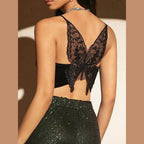 Women's Butterfly Embroidery Mesh Velvet Cami Top - VacationGrabs