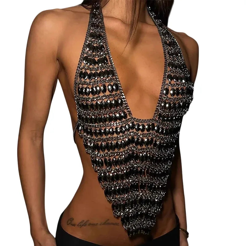 Women's Fashion Halter Tops with Unique Beaded Design