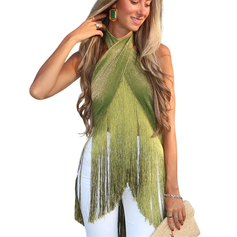 Women’s Halter-Top Dress with Fringe Detail