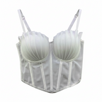 White corset on a hanger against a white background